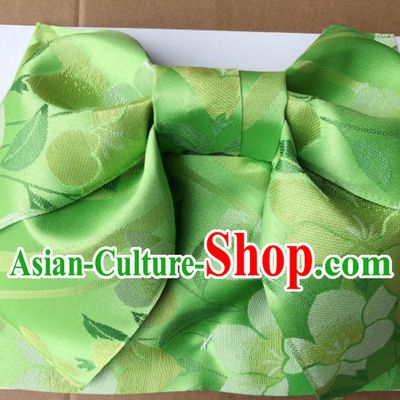 Japanese Traditional Green Bowknot Yukata Waistband Asian Japan Handmade Kimono Belts for Women