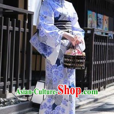 Traditional Japanese Classical Printing Hydrangea Kimono Asian Japan Costume Geisha Yukata Dress for Women