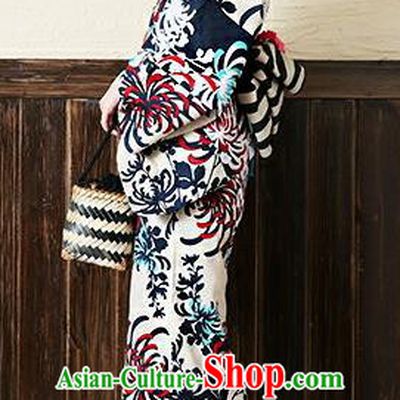 Traditional Japanese Classical Printing Chrysanthemum Kimono Asian Japan Costume Geisha Yukata Dress for Women