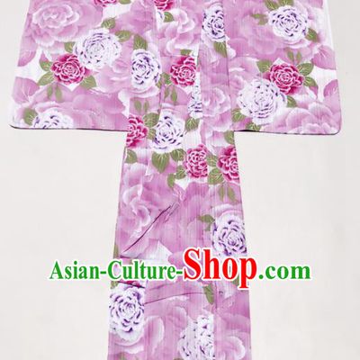 Traditional Japanese Classical Printing Peony Pink Formal Kimono Asian Japan Costume Geisha Yukata Dress for Women