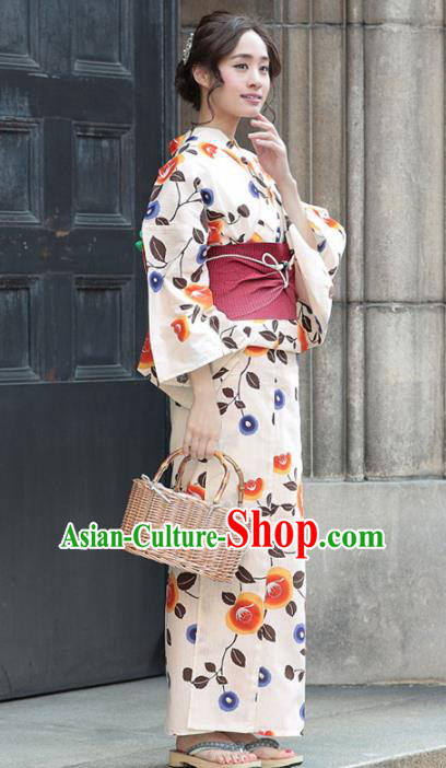 Traditional Japanese Classical Printing Camellia White Kimono Asian Japan Costume Geisha Yukata Dress for Women Traditional Japanese Classical Printing Camellia White Kimono Asian Japan Costume Geisha Yukata Dress for Women