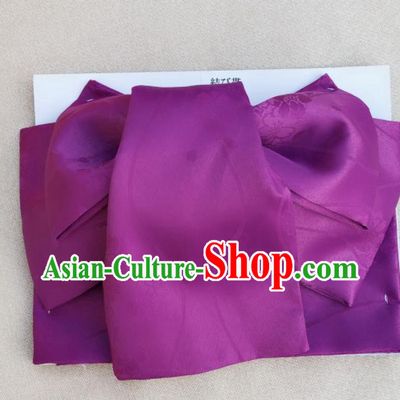 Japanese Traditional Deep Purple Brocade Yukata Bowknot Waistband Asian Japan Handmade Kimono Belts for Women