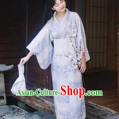 Traditional Japanese Classical Printing Light Purple Kimono Asian Japan Costume Geisha Yukata Dress for Women