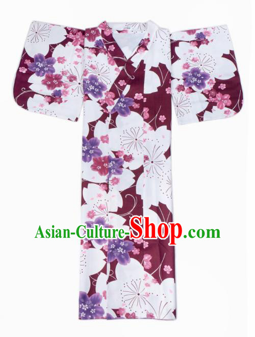 Traditional Japanese Classical Printing Sakura Wine Red Kimono Asian Japan Costume Geisha Yukata Dress for Women Traditional Japanese Classical Printing Sakura Wine Red Kimono Asian Japan Costume Geisha Yukata Dress for Women
