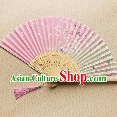 Japanese Traditional Pink Accordion Folding Fans Asian Japan Handmade Geisha Kimono Fan for Women