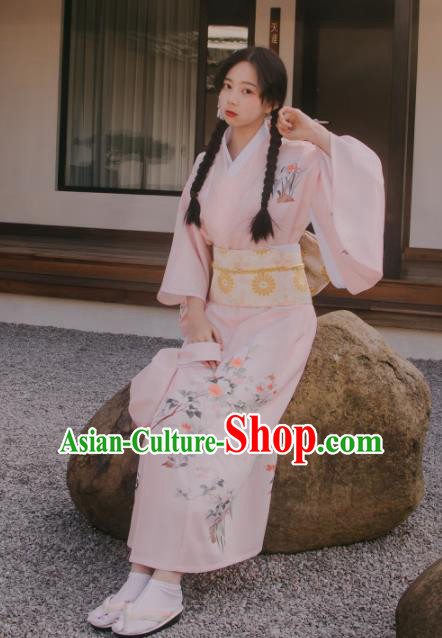 Traditional Japanese Classical Printing Orchid Pink Kimono Asian Japan Costume Geisha Yukata Dress for Women Traditional Japanese Classical Printing Orchid Pink Kimono Asian Japan Costume Geisha Yukata Dress for Women