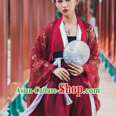 Ancient Chinese Tang Dynasty Wedding Historical Costume Traditional Court Princess Red Hanfu Dress for Women
