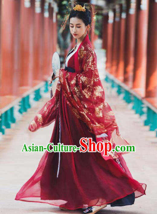 Ancient Chinese Tang Dynasty Wedding Historical Costume Traditional Court Princess Red Hanfu Dress for Women Ancient Chinese Tang Dynasty Wedding Historical Costume Traditional Court Princess Red Hanfu Dress for Women