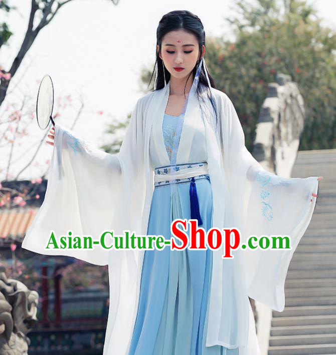 Ancient Chinese Peri Goddess Historical Costume Traditional Song Dynasty Nobility Lady Embroidered Hanfu Dress for Women Ancient Chinese Peri Goddess Historical Costume Traditional Song Dynasty Nobility Lady Embroidered Hanfu Dress for Women