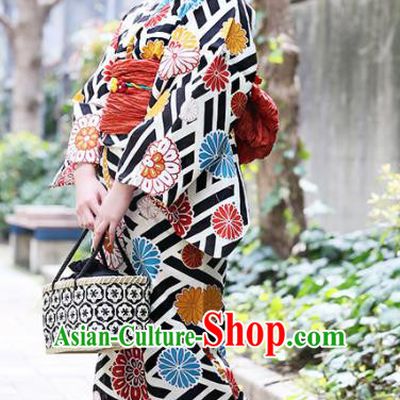 Japanese Classical Printing Chrysanthemum Kimono Asian Japan Traditional Costume Geisha Yukata Dress for Women