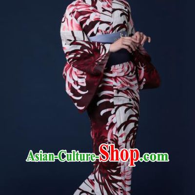 Japanese Classical Printing Chrysanthemum Kimono Asian Japan Traditional Costume Geisha Yukata Dress for Women