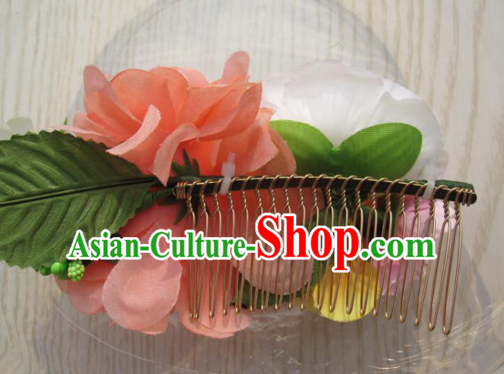 Japanese Traditional Geisha Kimono Hair Accessories Japan Yukata Flowers Hair Comb for Women Japanese Traditional Geisha Kimono Hair Accessories Japan Yukata Flowers Hair Comb for Women