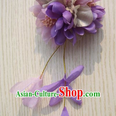 Japanese Traditional Geisha Kimono Hair Accessories Japan Yukata Purple Flowers Hair Claw for Women