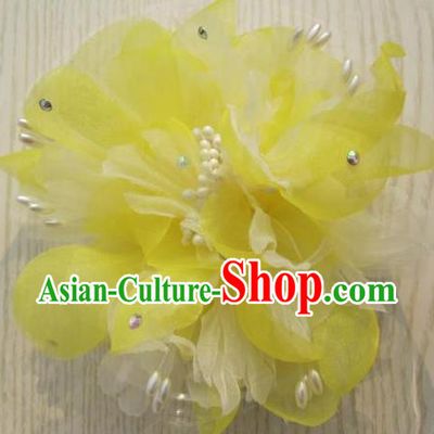 Japanese Traditional Geisha Kimono Hair Accessories Japan Yukata Yellow Veil Flower Hair Claw for Women