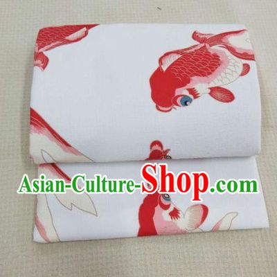 Japanese Traditional Printing Fishes White Yukata Waistband Asian Japan Handmade Kimono Belts for Women