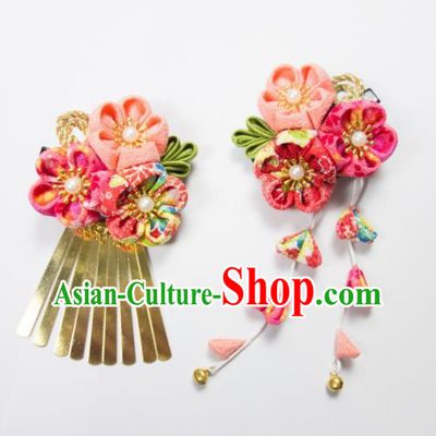 Japanese Traditional Geisha Kimono Hair Accessories Japan Yukata Pink Sakura Tassel Hair Claws for Women