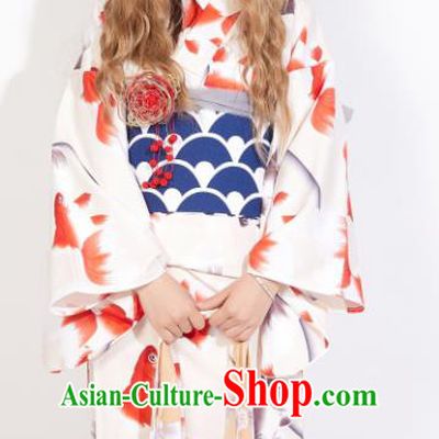 Japanese Classical Printing Red Goldfish Yukata Dress Asian Japan Traditional Costume Geisha Kimono for Women