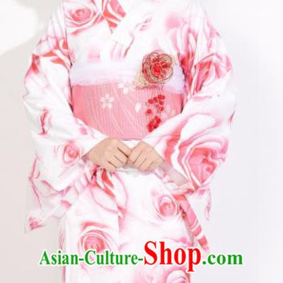 Japanese Classical Printing Roses Yukata Dress Asian Japan Traditional Costume Geisha Kimono for Women