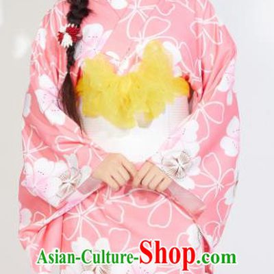 Japanese Classical Printing Pink Yukata Dress Asian Japan Traditional Costume Geisha Furisode Kimono for Women