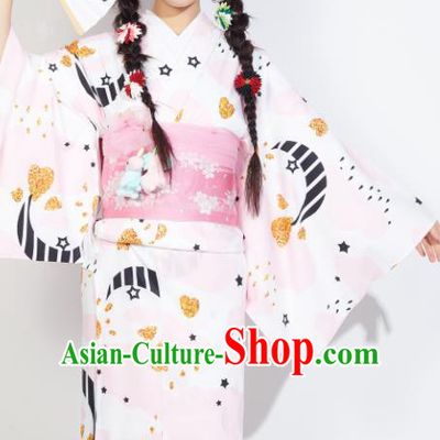 Japanese Classical Printing Yukata Dress Asian Japan Traditional Costume Geisha Furisode Kimono for Women