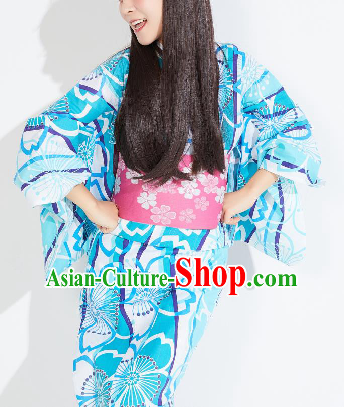 Japanese Classical Printing Blue Yukata Robe Asian Japan Traditional Costume Geisha Furisode Kimono Dress for Women Japanese Classical Printing Blue Yukata Robe Asian Japan Traditional Costume Geisha Furisode Kimono Dress for Women