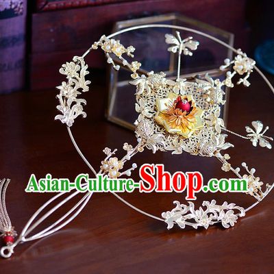 Traditional Chinese Ancient Golden Palace Fans Handmade Wedding Accessories Fans for Women