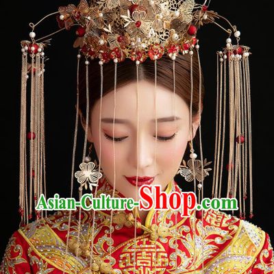 Traditional Chinese Ancient Hanfu Phoenix Coronet Bride Hairpins Handmade Wedding Hair Accessories for Women