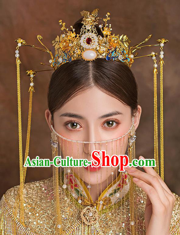 Traditional Chinese Ancient Bride Tassel Hairpins Blueing Phoenix Coronet Handmade Wedding Hair Accessories for Women Traditional Chinese Ancient Bride Tassel Hairpins Blueing Phoenix Coronet Handmade Wedding Hair Accessories for Women