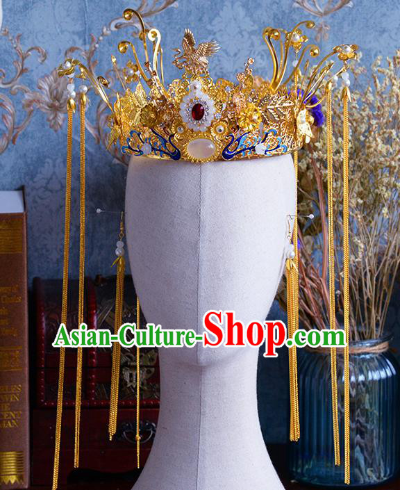 Traditional Chinese Ancient Bride Tassel Hairpins Blueing Phoenix Coronet Handmade Wedding Hair Accessories for Women Traditional Chinese Ancient Bride Tassel Hairpins Blueing Phoenix Coronet Handmade Wedding Hair Accessories for Women