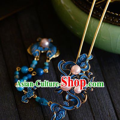 Traditional Chinese Ancient Bride Cloisonne Tassel Hairpins Handmade Wedding Hair Accessories for Women