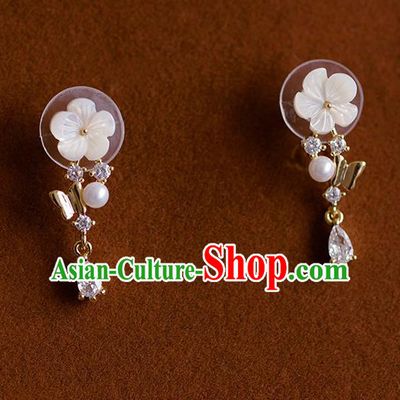 Traditional Chinese Ancient Palace Shell Flower Earrings Handmade Wedding Jewelry Accessories for Women