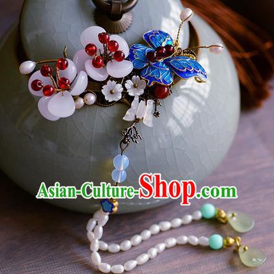 Traditional Chinese Ancient Palace Cloisonne Butterfly Hair Claw Hairpins Handmade Wedding Hair Accessories for Women