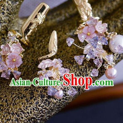 Traditional Chinese Ancient Palace Pink Flower Nail Wrap Handmade Wedding Fingernail Accessories for Women