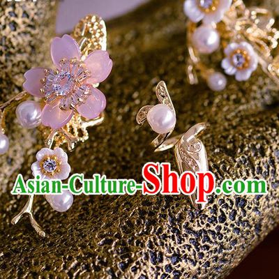 Traditional Chinese Ancient Palace Pink Flower Pearl Nail Wrap Handmade Wedding Fingernail Accessories for Women