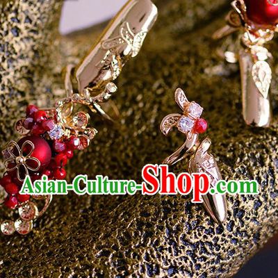 Traditional Chinese Ancient Palace Red Nail Wrap Handmade Wedding Fingernail Accessories for Women