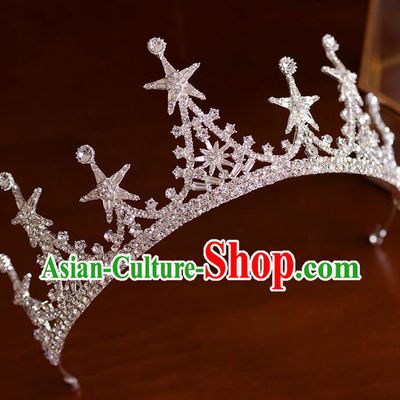 Handmade Wedding Hair Accessories Baroque Bride Crystal Star Royal Crown for Women