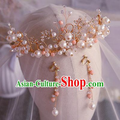 Handmade Wedding Hair Accessories Baroque Bride Beads Royal Crown for Women