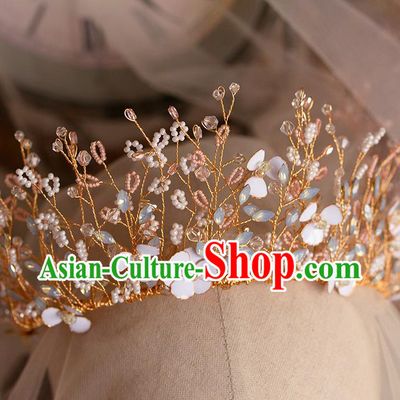 Handmade Wedding Hair Accessories Baroque Bride Beads Flowers Royal Crown for Women