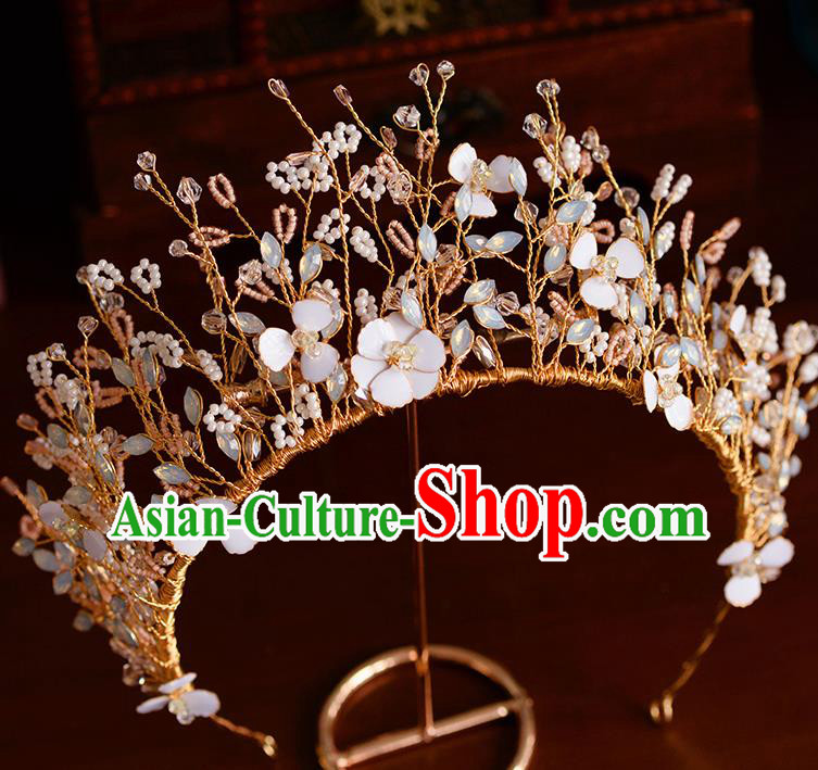 Handmade Wedding Hair Accessories Baroque Bride Beads Flowers Royal Crown for Women Handmade Wedding Hair Accessories Baroque Bride Beads Flowers Royal Crown for Women