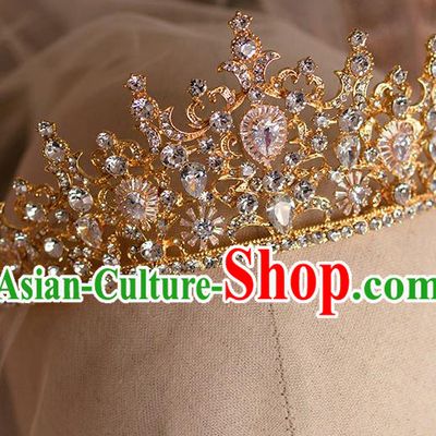 Handmade Wedding Hair Accessories Baroque Bride Crystal Golden Royal Crown for Women