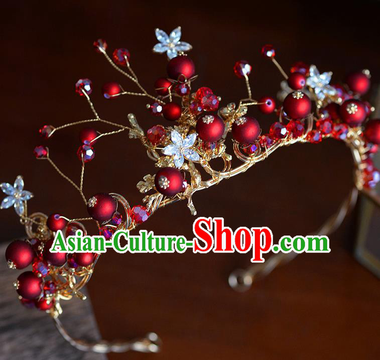 Handmade Wedding Hair Accessories Baroque Bride Red Beads Royal Crown for Women Handmade Wedding Hair Accessories Baroque Bride Red Beads Royal Crown for Women