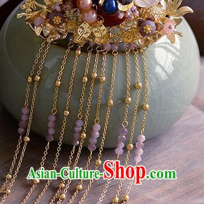 Traditional Chinese Ancient Palace Tassel Goldfish Hair Crown Hairpins Handmade Wedding Hair Accessories for Women