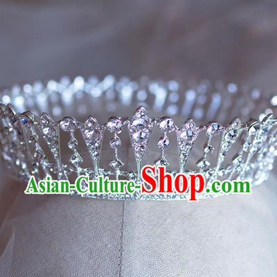 Handmade Wedding Hair Accessories Baroque Bride Crystal Round Royal Crown for Women
