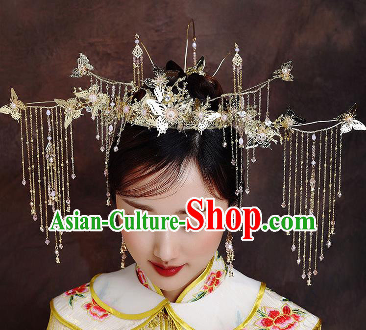 Traditional Chinese Ancient Bride Hairpins Butterfly Tassel Phoenix Coronet Handmade Wedding Hair Accessories for Women Traditional Chinese Ancient Bride Hairpins Butterfly Tassel Phoenix Coronet Handmade Wedding Hair Accessories for Women