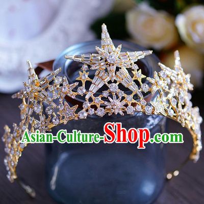 Handmade European Wedding Hair Accessories Baroque Queen Beads Star Royal Crown for Women