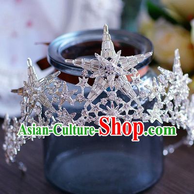 Handmade European Wedding Hair Accessories Baroque Queen Star Royal Crown for Women