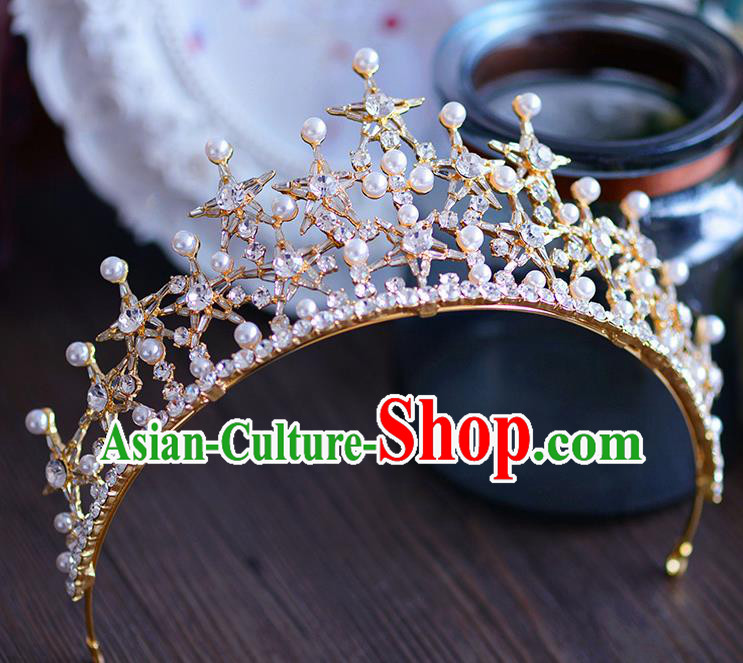Handmade European Wedding Hair Accessories Baroque Queen Golden Royal Crown for Women Handmade European Wedding Hair Accessories Baroque Queen Golden Royal Crown for Women