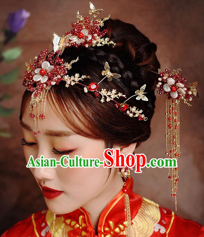 Traditional Chinese Ancient Bride Hairpins Tassel Hair Clasp Handmade Wedding Hair Accessories for Women