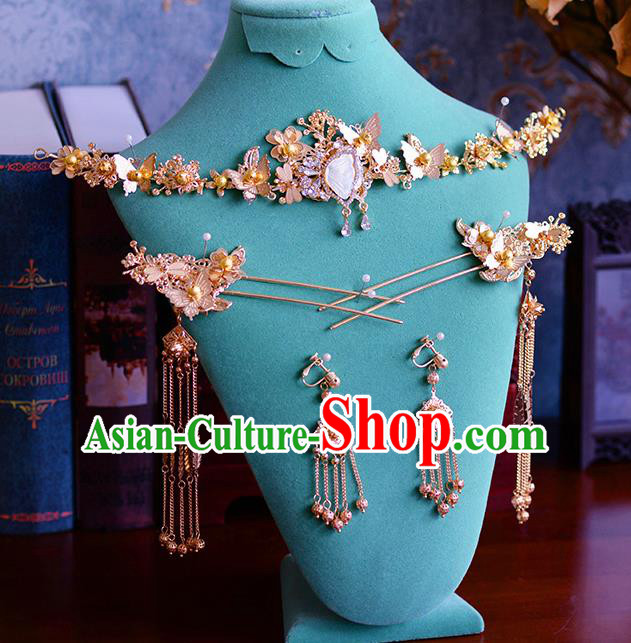 Traditional Chinese Ancient Bride Hairpins Tassel Shell Butterfly Hair Clasp Handmade Wedding Hair Accessories for Women Traditional Chinese Ancient Bride Hairpins Tassel Shell Butterfly Hair Clasp Handmade Wedding Hair Accessories for Women