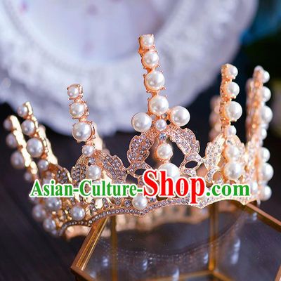 Handmade Baroque Queen Golden Round Royal Crown European Wedding Hair Accessories for Women